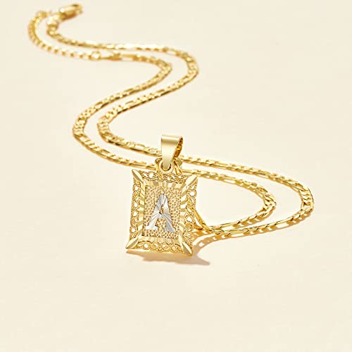 KissYan Initial Letter Pendant Necklace for Mens Womens, 14K Gold Plated Square Capital Monogram Necklaces Alhpabets from A-Z Figaro Chain Jewelry Gift4