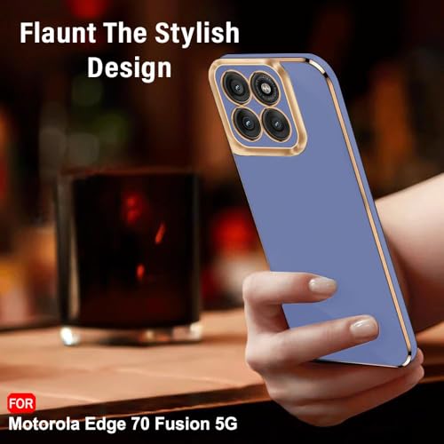 Image of TheGiftKart Luxurious Golden-Plated Back Cover Case for Motorola Moto Edge 70 Fusion 5G | Raised Lips for Camera & Screen Protection | Shockproof Design | Stylish Back Cover Case (TPU, Blue)
