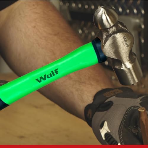 Image of WULF 0.5 lb Heavy Duty Ball Pein Hammer | Drop-Forged Steel Head with Shockproof Fiberglass Handle | Anti-Slip Grip for Metalwork, Construction, Carpentry & DIY | Professional Hand Tool