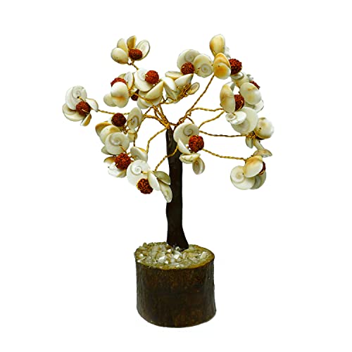 Image of REMEDYWALA Charged Energized Gomti Chakra and Rudraksha Floral Design Stone Tree for Reiki Healing, Gomati Stone Tree Showpiece for Good Luck Home Decor, Gomati Chakra Tree 108 Beads