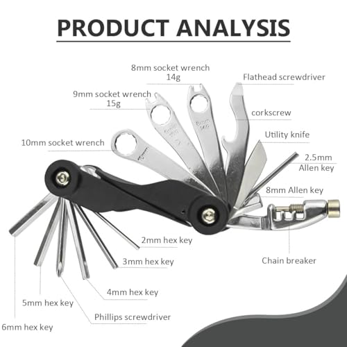 BOPEUY Kit Herramientas Bicicleta, Kit de Herramientas de Reparación de Bicicletas, 17 en 1 Multiherramienta Bicicleta y Neumáticos Palancas, Parches etc Accesorios, Kit de Herramientas para Bicicleta - imagen 4