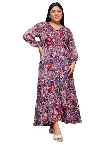 Image of Miss Chase A+ Women's Floral Wrap Chiffon Maxi Dress with Flutter Sleeves Frilled Hem