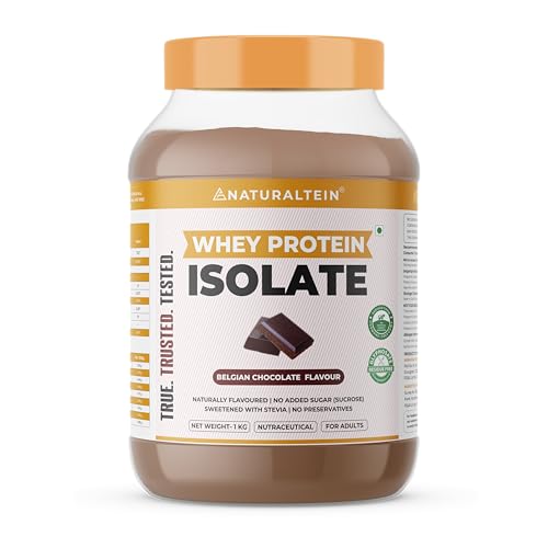 Image of NATURALTEIN Whey Protein Isolate - 30g Fast-Absorbing Protein per Serving | Belgian Chocolate Flavour | Stevia Sweetened | No Added Sugar | Ultra Low Fat | Lab-Tested | Gluten-Free | No Preservatives | 1 kg