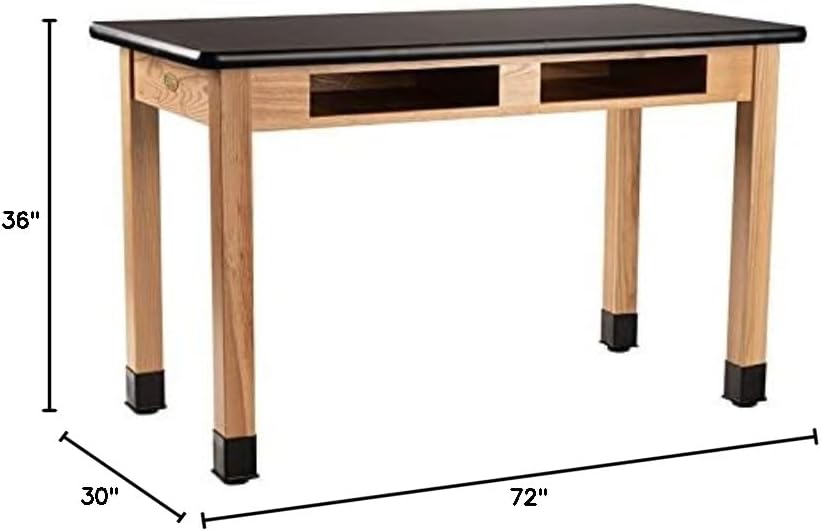 National Public Seating NPS 30x72 Modern Ash Wood Science Lab Table with Book Compartments in Black