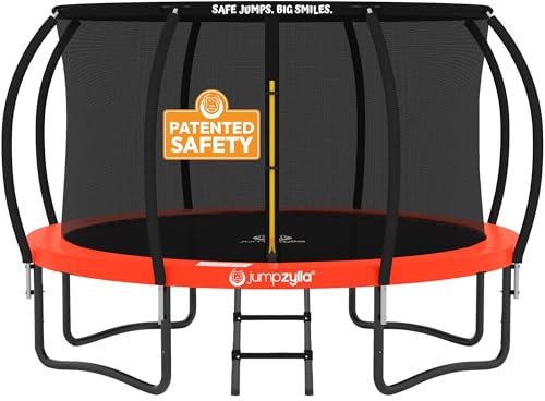Image of JUMPZYLLA Trampoline Outdoor 8FT 10FT 12FT 14FT 15FT 16FT with Enclosure and Ladder, ASTM Approved Recreational Trampoline for Kids and Adults, Anti-Rust Coated Frame