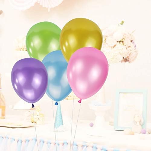 Miniatura 4 de 100 globos de látex biodegradables de 12 pulgadas, grandes, redondos, metálicos, nacarados, arcoíris, colores surtidos, inflados a granel, helio,