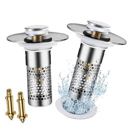 2Pcs Bathroom Sink Stopper,Sink Drain Strainer,Hair Catcher,Universal Sink Plug with