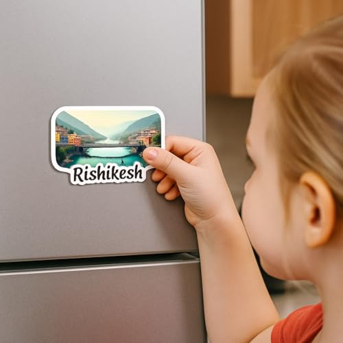 Image of Naxon Rishikesh Theme Souvenir Wooden Fridge Magnet for Refrigerator - Printed Fridge Magnet for Kitchen & Home Decor | Perfect Souvenir Gift | Size 3x3 in | Pack of 1