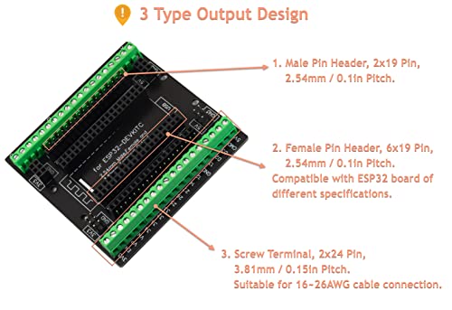 Image of 2pcs for ESP32 Super Breakout Board 3.81mm / 0.15 inch Terminal Blocks GPIO Expansion Board 3 Types Output for ESP32 Module ESP-WROOM-32 ESP32-DevKitC