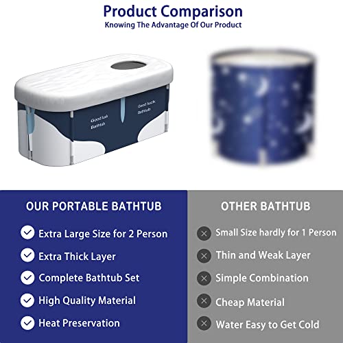 53" Extra Large Portable Foldable Bathtub with Cover for Adult, Family SPA Soaking Tub for Small Bathroom, Thicken Multiple Layer Bathtub with Lid for Shower Stall (53" Milk Style)