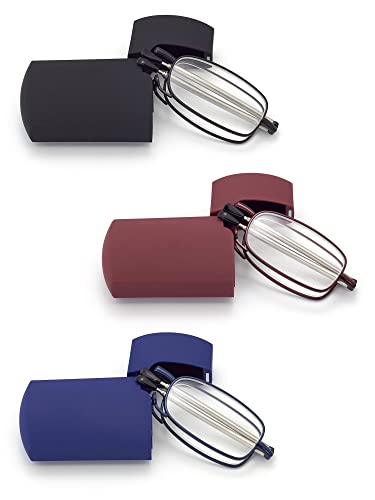 HIGHLIKE Hard Cases Folding Reading Glasses, Pocket Wallet Purse Compact Spring Hinge Readers, Transparent Clear Lens