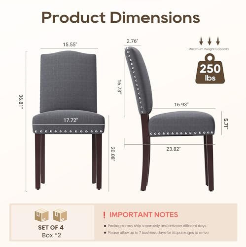 Image of Upholstered Dining Chairs Set of 4 with Thickened Seat Cushion, Wooden Mid-Century Modern Fabric Farmhouse Kitchen Chairs for Dining Room Living /Restaurant /Reading Room