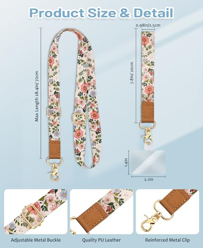 Yonlevres Flower Phone Lanyard Crossbody Strap, Floral Cell Phone Lanyards for around the Neck Wristlet Wrist Strap Adjustable for Keys Case Accessories Travel Essentials
