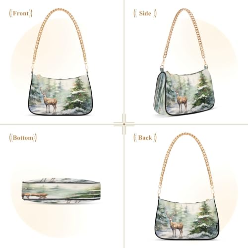 Shoulder Bags for Women Christmas Tree Deer Hobo Tote Handbag Small Clutch Purse with Zipper Closure2