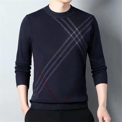 Men's Solid Long Sleeve O-Neck Pullover Patchwork Knit Top Fleece Thickened Warm Sweater3