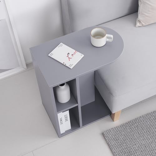 VENTOTA サイドテーブル コーヒーテーブル ミニテーブル ナイトテーブル シンプル 寝室 省スペース おしゃれ家具 楕円 北欧 収納機能 横置き 縦置き 一人暮らし cirllo-st (グレー, 収納付きタイプ)