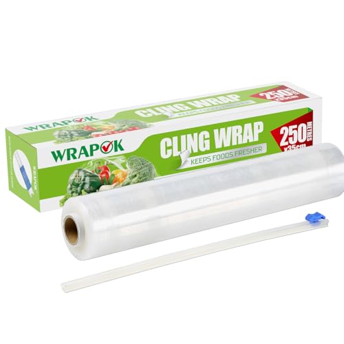 WRAPOK Dispenser di pellicola trasparente per catering e taglierina, in plastica, per cucina, 350 mm x 250 m