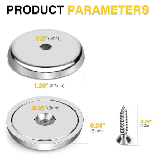 Image of DIYMAG Magnets with Countersunk Hole,1.26 Inch 110LBS 24 Pack | Heavy Duty Magnet Rare Earth Neodymium Strong Round Base Cup and Stainless Screws for Refrigerator,Office,Craft
