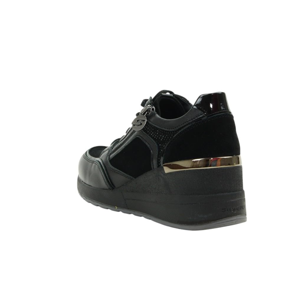 Stonefly 223233 Black Sneakers per Donna in camoscio e Pelle con Lacci, Lampo e Zeppa Media