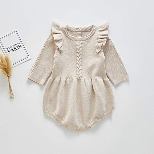 Fall Baby Outfits Baby Sweater Romper Infant Toddler Sweater Dress Photoshoot Outfit Knit Ruffle Long Sleeve Autumn Winter Clothes Newborn Coming Home 1St Birthday Knitted Outwear Apricot 3-6 Months #TOP2