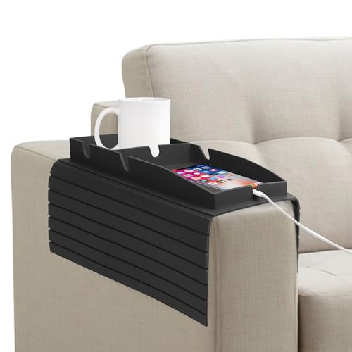 Plateau d'accoudoir de canapé silicone noir rangement télécommande TV et café