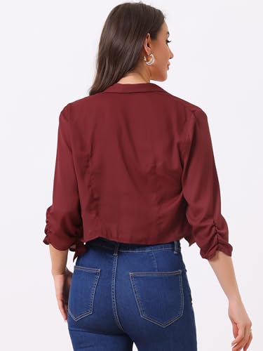 Image of Allegra K Summer Chiffon Bolero Shrug Blazer for Women's 3 /4 Ruched Sleeve Shawl Lapel Thin Lightweight Open Front Cardigans