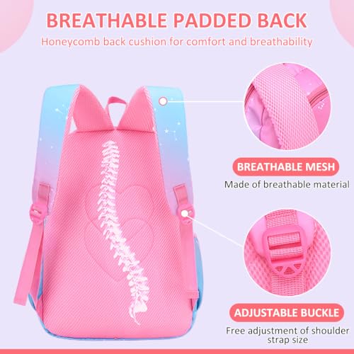 Image of PALAY School Backpack for Girls Large School Backpack for SchoolGirls 6-12 Years Old Colorful Gradient Pink Fashion Primary Schoolgirls Backpack School Gift, Christmas Gift Rakhi Gift