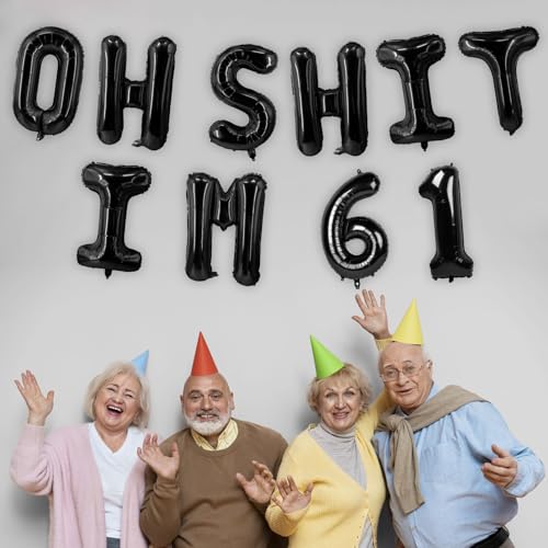 Image of Oh I'm 61! Latex Balloons 16 Inch Black Hallo Sixty One Cheers to 61 Years Old Theme Decor for Man Woman Happy 61st Birthday Party Photo Studio Prop Flag Decorations Favors Supplies