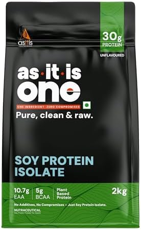 AS-IT-IS One Soy Protein Isolate - Light on Gut, Complete Amino Acid Profile, Unflavoured 2Kg, Plant based, Ideal for Adults of All Ages