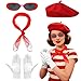 Matreeglam French Women Men Fancy Dress 40s 50s Retro Party Accessories Set Halloween Cosplay Party Supplies School Dress Up Day (Women)