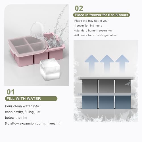 Image of VLM 3 Packs Large Ice Cube Molds with Stackable Lid,Silicone Ice Cube Tray for Freezer,Big Square Ice Tray for Whiskey,Cocktails,Bourbon and Soups