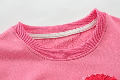 Little Hand Toddler Girls Shirts Rose Red Heart Shirts Long Sleeve Ruffle Toddler Pullover Sweatshirt 5T #TOP4