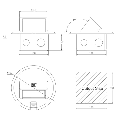 Image of MX 6-Module Floor Pop-Up Box - Stainless Steel Flush Mounting, 45 Series Modules, 90 Top Cover, Concrete Floor Installation, Silver