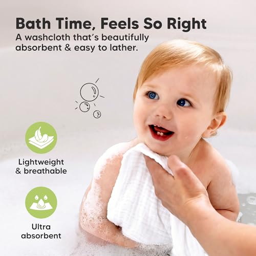 Image of 5-Pack Muslin Baby Washcloths for Newborn - 12x12 Soft Absorbent Organic Cotton Muslin Wash Cloths for Babies Girl, Boy, Infant, Toddlers, Kids Face Towel, Bath Essentials, Baby Burp Rags (Slate)