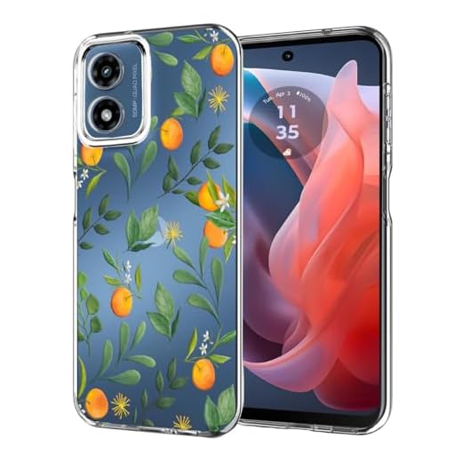 Unov Capa compatível com Motorola Moto g Play 2024 transparente com sabores cítricos laranjas design de padrão em relevo feminino TPU macio com absorção de choque fina capa traseira protetora