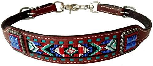 Showman Leather Wither Strap w/Blue & Red Beaded Navajo Design
