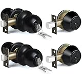 BESTTEN 2 Pack Keyed Same Exterior Door Knobs and Single Cylinder Deadbolts Combo Set, Keyed Alike Entry Door Knobs with Locks and Keys for Entrance and Front Door, Matte Black