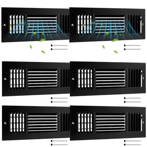 Datanly 6 Pack Black 4x12 Inch Interior Size Ceiling Vent Covers, 3 Way Adjustable Solid Steel Air Register, Sidewall & Wall Vent Cover for Home HVAC, Bathroom, Office, Toilet by Datanly - Used condition - US$40.21
