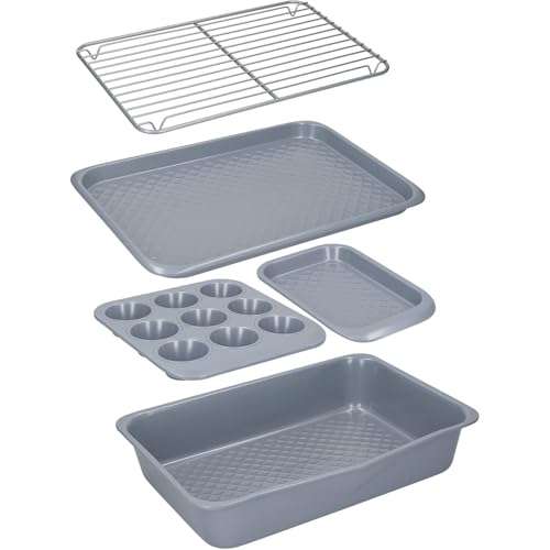 Elegant Stackable Bakeware Set - 5 Piece Carbon Steel with Durable Ceramic Coating in Grey
