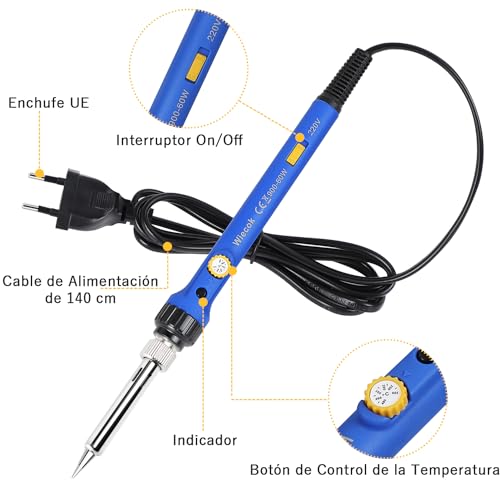 Miniatura 3 de Soldador De Estaño, Wiecok 60w Soldador De Precisión Profesional Con Temperatura Ajustable 200 480 , Interruptor On Off, 5 Puntas De Soldadura, 15g Alambre De Soldadura Para Pequeñas Reparaciones