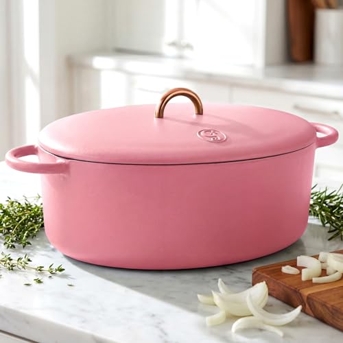 Image of Great Jones 6.75 Quart Enameled Cast Iron Dutch Oven Pot w /Lid (Taffy)