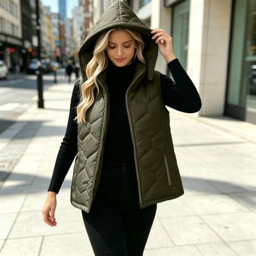 Puffer Vest Women Hood Quilted Zip Sleeveless Jacket Fall Winter Outerwear - image 3