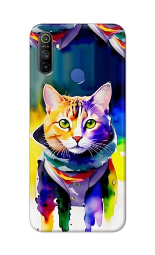 Image of Printed Hard Back Cover for Realme Narzo 10A Back Cover (Coloured Cat) -190724(EA)