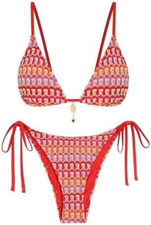 ZAFUL Crochet Bikini Sets for Women Cheeky Two Piece Bathing Suits Striped Brazilian High Cut Knit Swimsuit Tie for Vacation