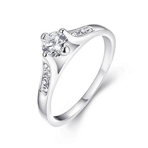[Eternity Love] Women's Pretty 18K White Gold Plated Solitaire CZ Stone Engagement Rings Best Promise Rings for Her Anniversary Crystal Wedding Bands Collection Jewelry Rings