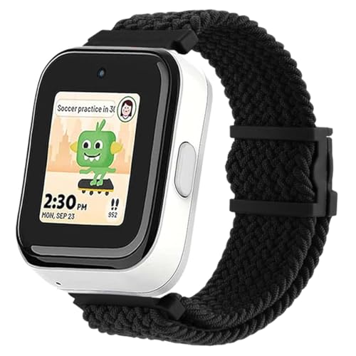 Stretchy Braided Syncup Kids Watch Band with Magnetic Buckle - Adjustable Length, Breathable Nylon, Quick Release Spring Bars - Black