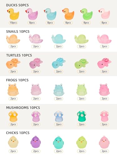 Image of FEXIA 100 Pcs Mini Resin Ducks 6 Types Bulk to Hide Luminous Mini Resin Animals Glow in The Dark for DIY Garden Combination Sets for Micro Landscape Aquarium Party Decor