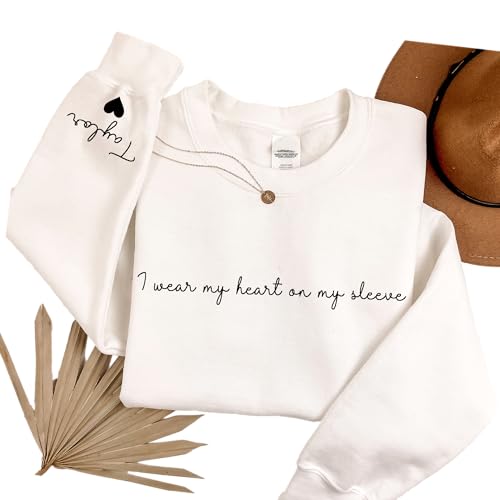 Personalized Mom Sweatshirt with Kids Names I Wear My Heart On My Sleeve Custom Mama Sweatshirt for Mom Birthday Gift