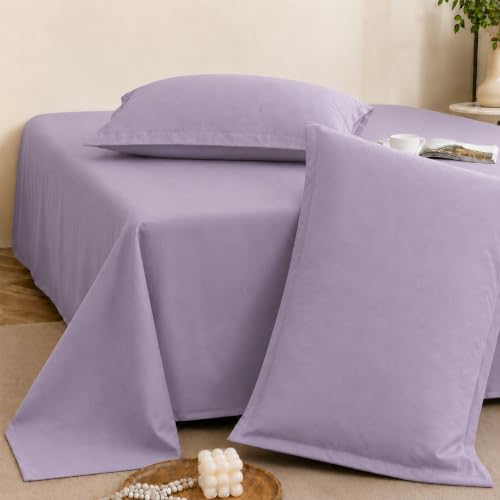 Image of Cortina Cloud Cotton King Size Bedsheet with 2 Pillow Covers | Super Soft, Breathable & Skin-Friendly Bedsheet for Double Bed King Size with Solid Design | (270x250 cm) (Purple, King)