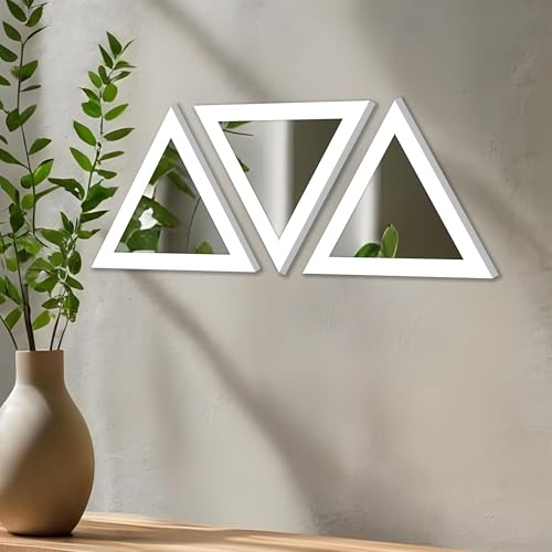 Image of Art Street White Triangle Decorative Wall Mirror Set of 3 Triangle Shape Mirror for Home Decoration, Size-10x10 Inch